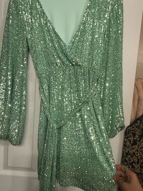 Mint Green Sequin Wrap Dress Bebe XXS—never worn